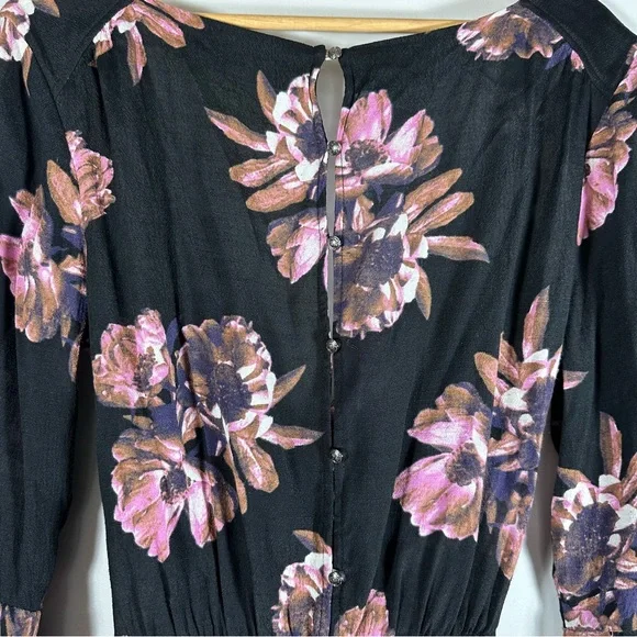 FREE PEOPLE All the Right Ruffles Floral Romper Black Brown Pink Size Small - Picture 12 of 15
